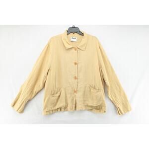Flax 100% Linen Shacket Shirt Jacket Women's Medium Yellow Collar Button Up